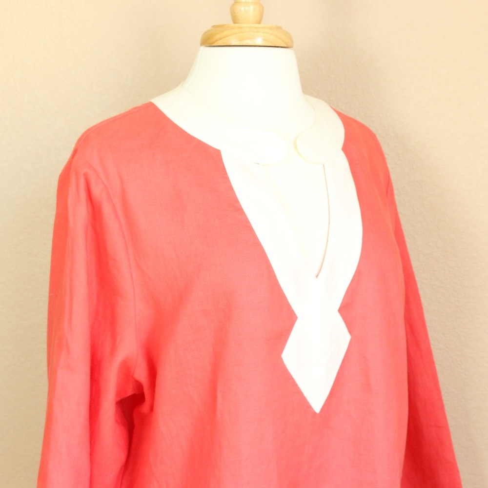SOLD Women's 100% Linen Tunic Top Coral